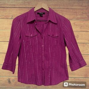 Style & Co Petite Fuchsia With Silver Strands Blouse   Sz 6P   GUC
